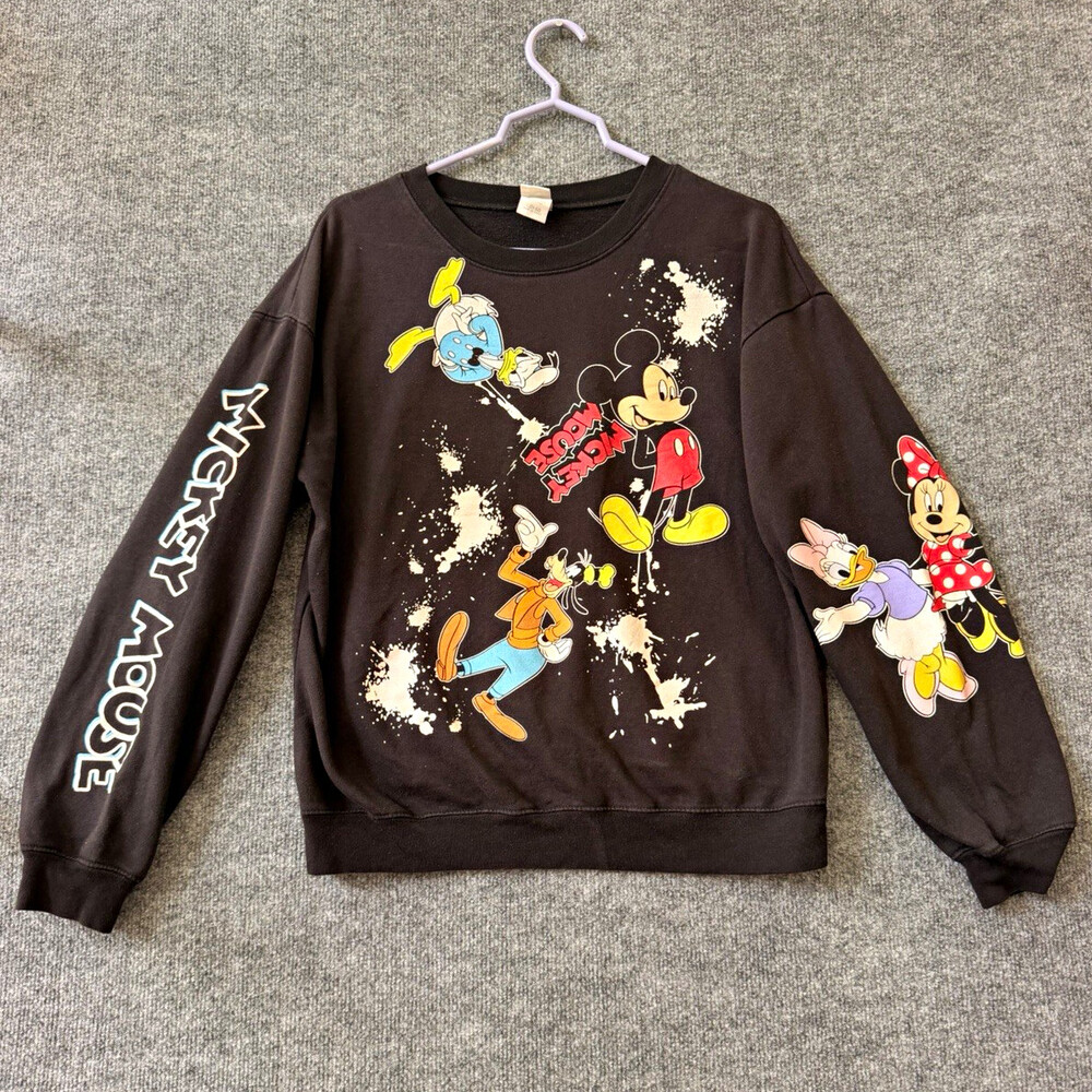 Retro Disney Mickey Mouse Black Kids Sweatshirt, Unisex Size L (11-13)